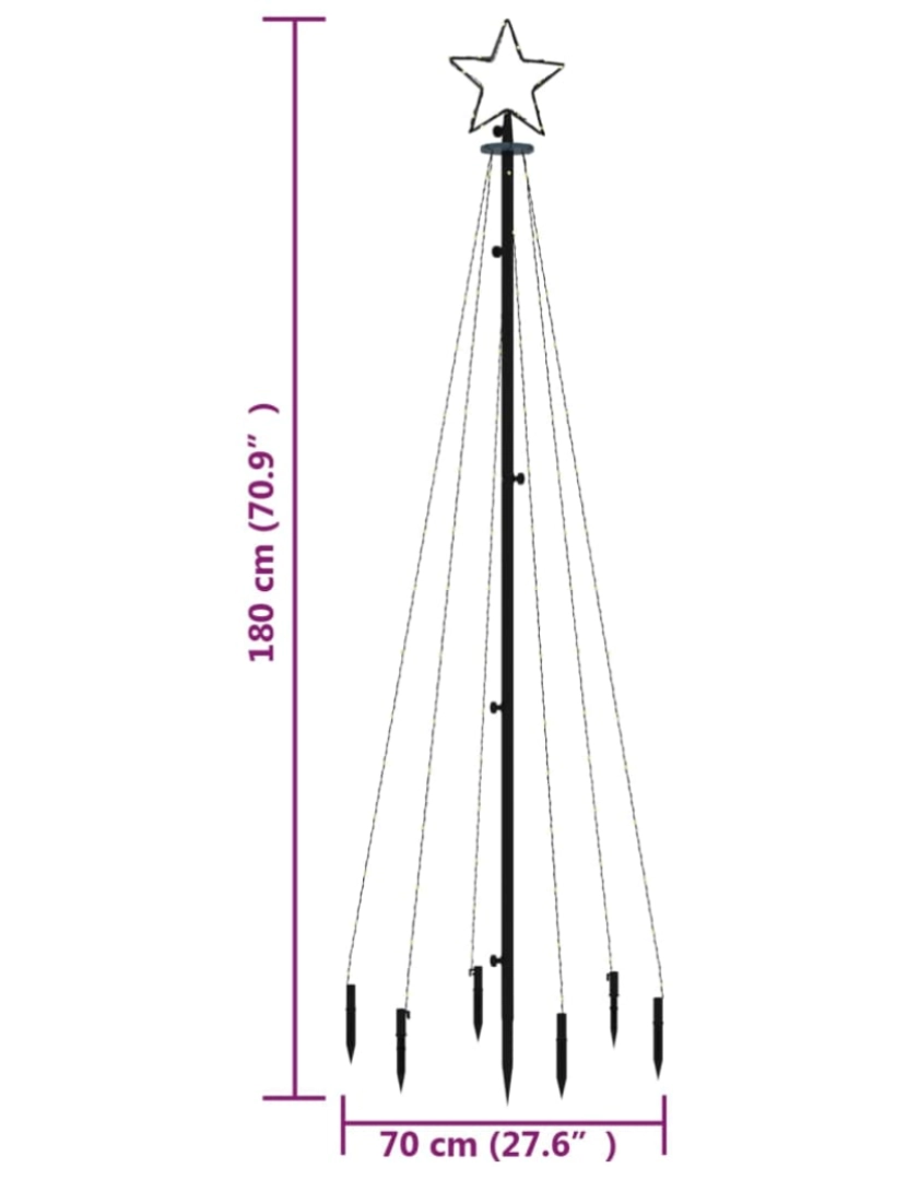 imagem de vidaXL Árvore de Natal com espigão 108 luzes LED 180 cm azul11