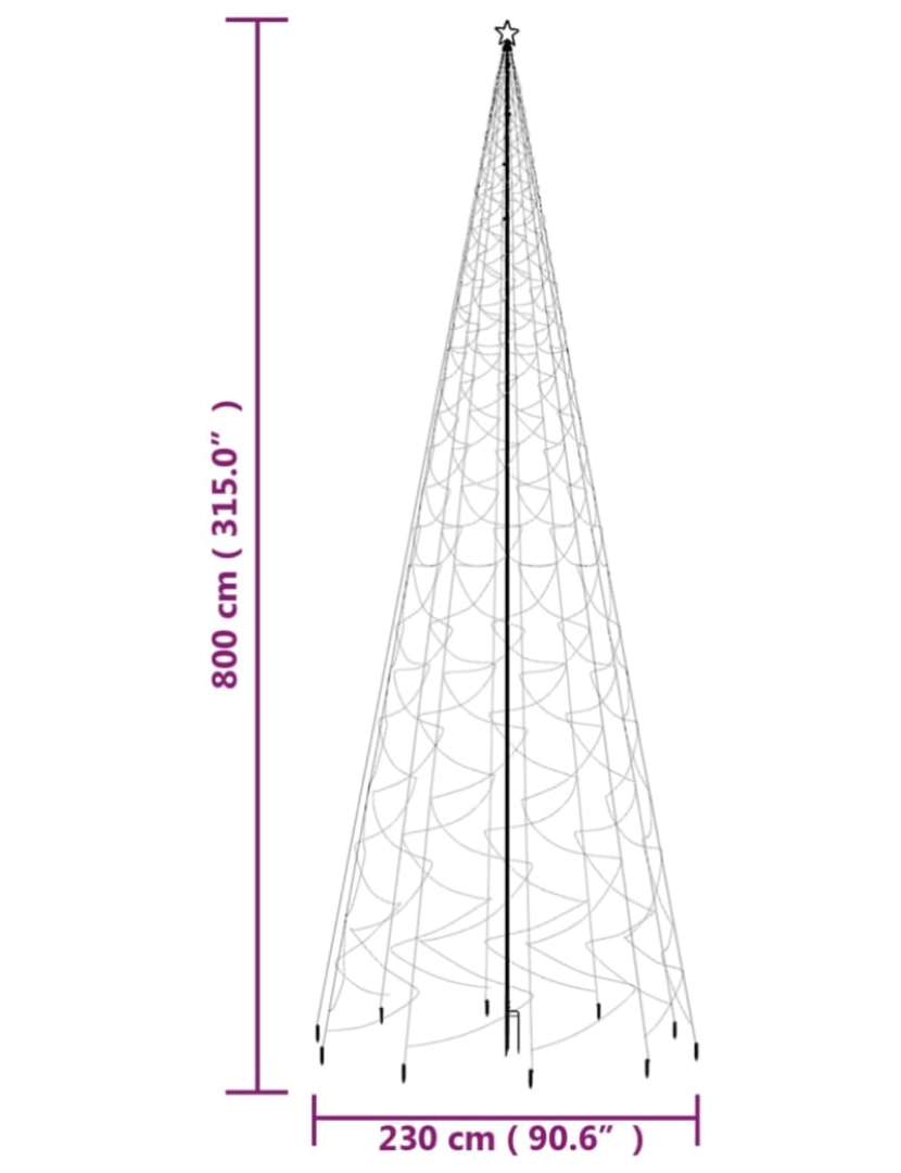 imagem de vidaXL Árvore de Natal com espigão 3000 luzes LED 800 cm azul10