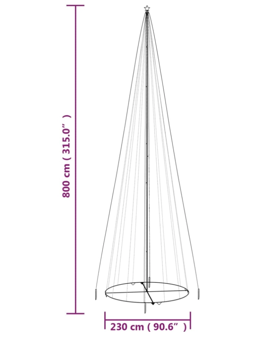 imagem de vidaXL Árvore de Natal em cone 1134 LEDs 230x800 cm azul10