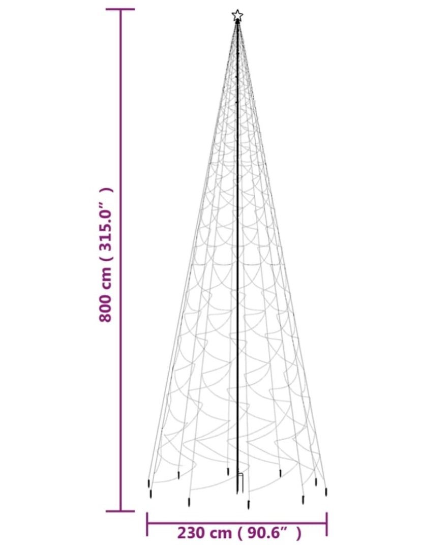 imagem de vidaXL Árvore de Natal com espigão 3000 luzes LED 800 cm branco quente10