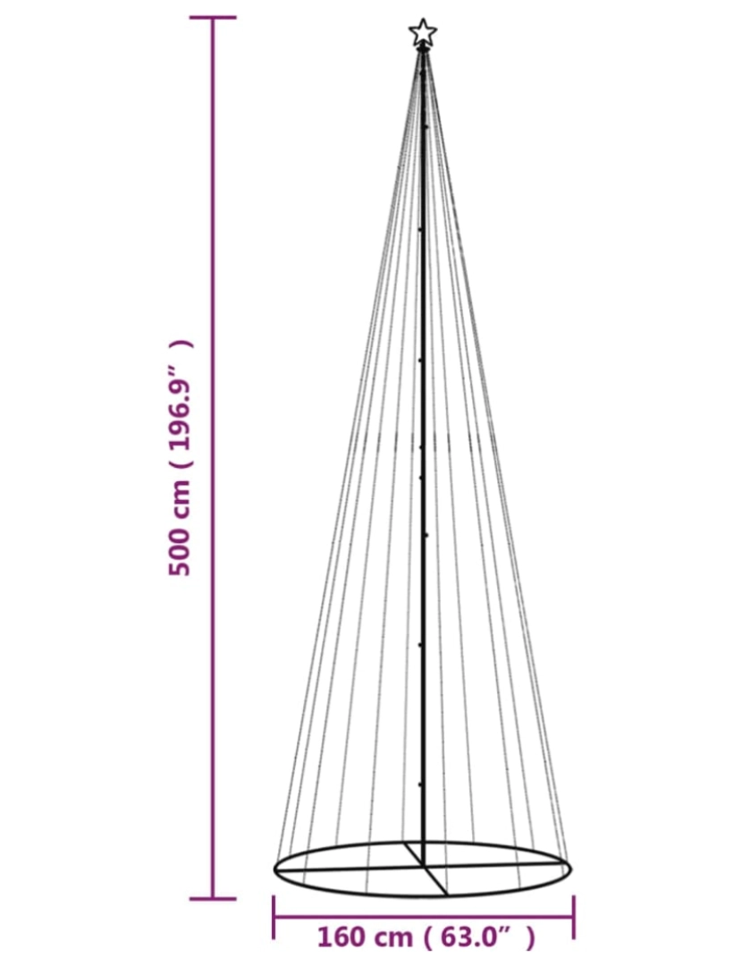 imagem de vidaXL Árvore de Natal em cone 732 luzes LED 160x500 cm branco frio11