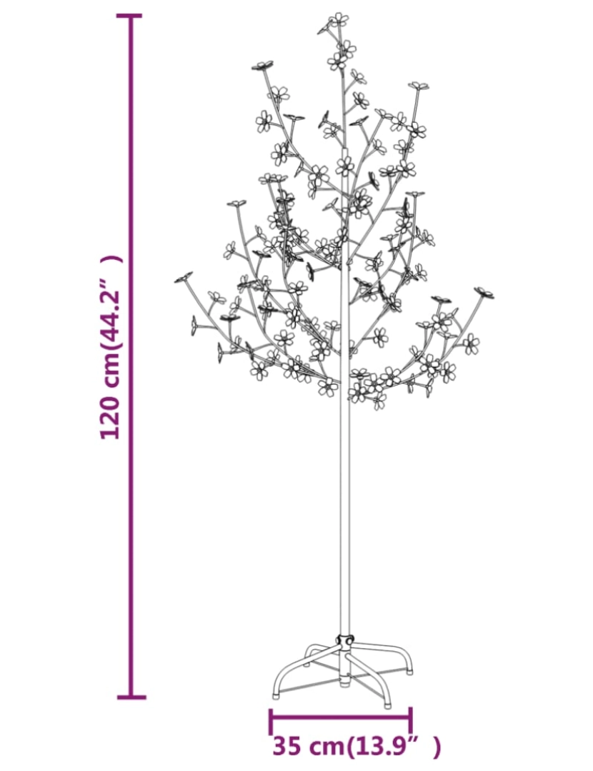 imagem de vidaXL Cerejeira com 84 luzes LEDs 120 cm branco quente9