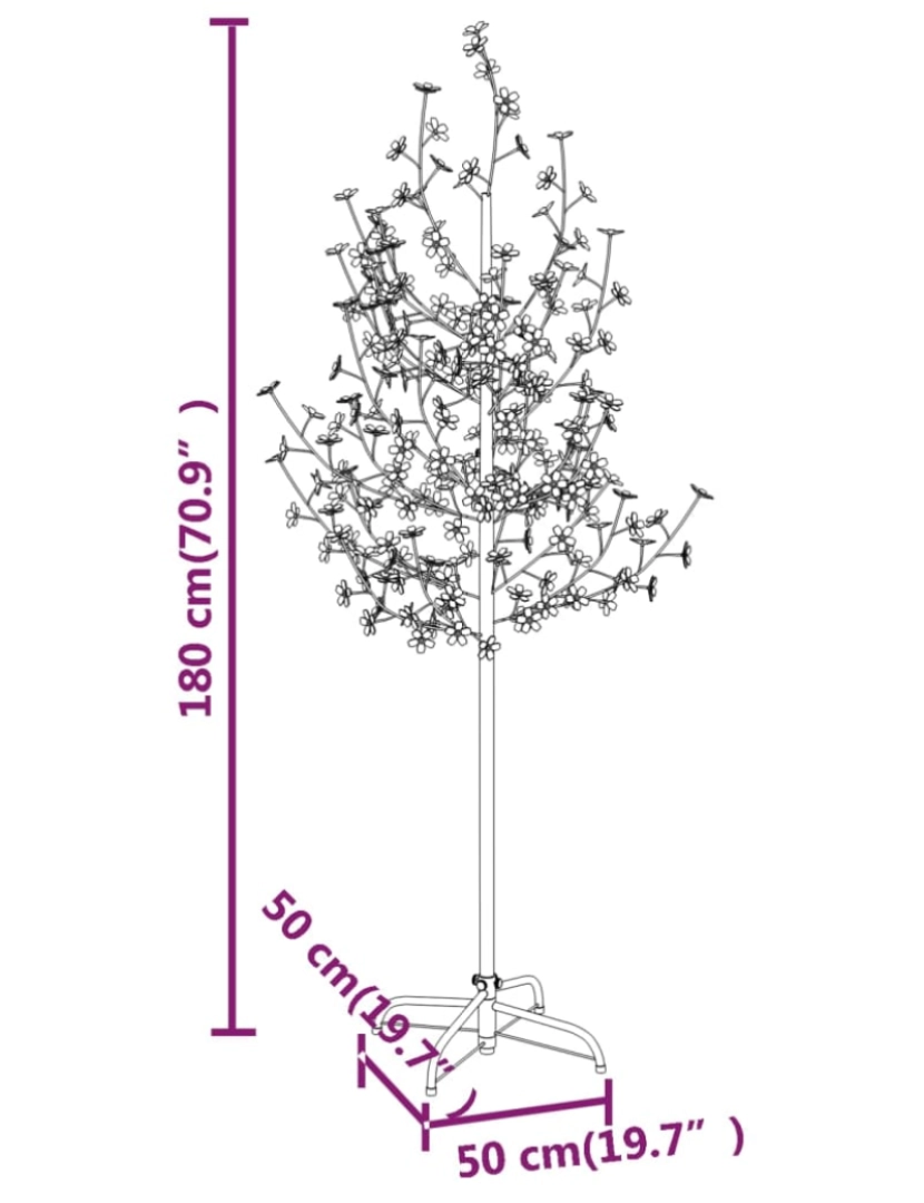 imagem de vidaXL Cerejeira com 200 luzes LEDs 180 cm branco quente9