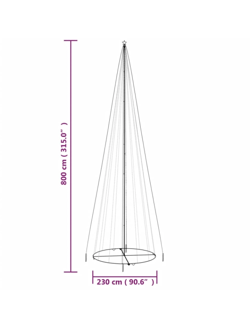 imagem de vidaXL Árvore de Natal em cone 1134 LEDs 230x800 cm branco frio10