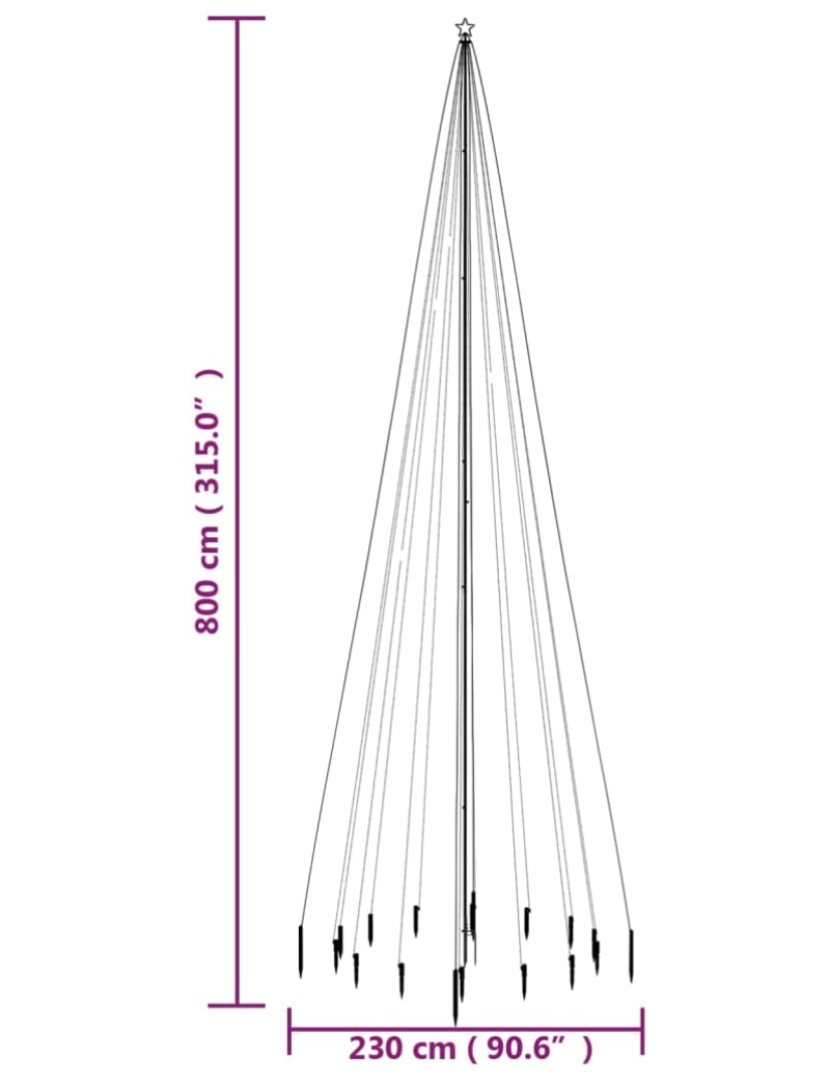 imagem de vidaXL Árvore de Natal com espigão 1134 luzes LED 800 cm branco quente11