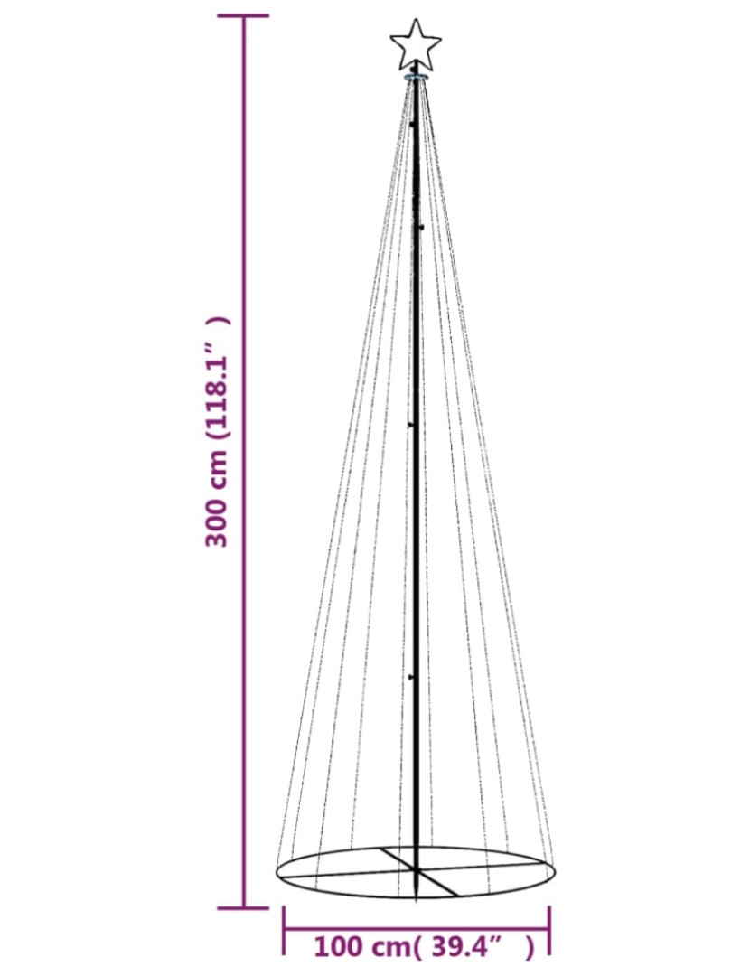 imagem de vidaXL Árvore de Natal em cone 310 luzes LED 100x300 cm branco quente11