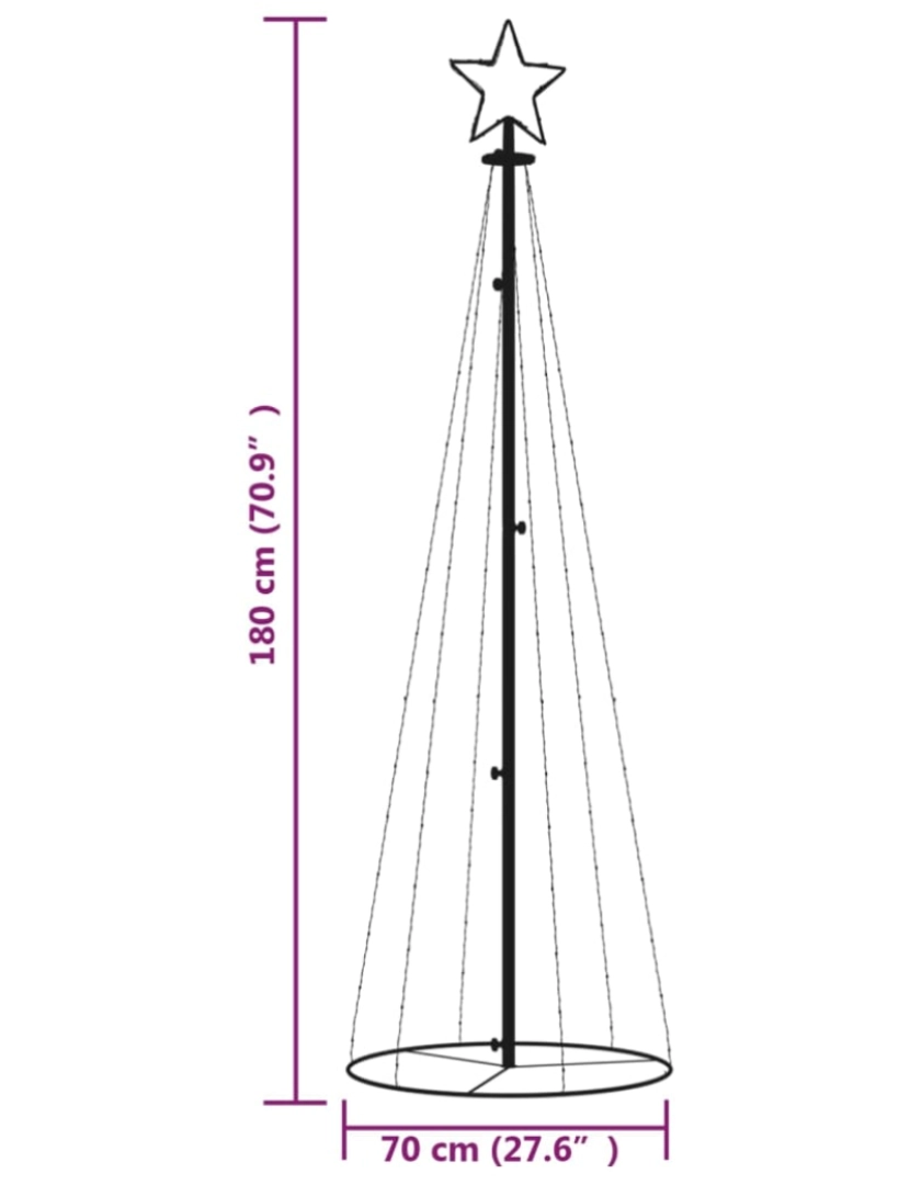 imagem de vidaXL Árvore de Natal em cone 108 luzes LED 70x180 cm branco quente11