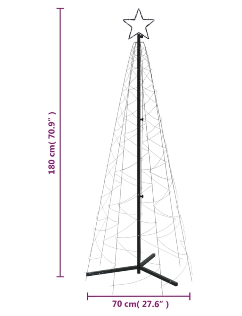 imagem de vidaXL Árvore de Natal em cone 200 luzes LED 70x180 cm branco frio11