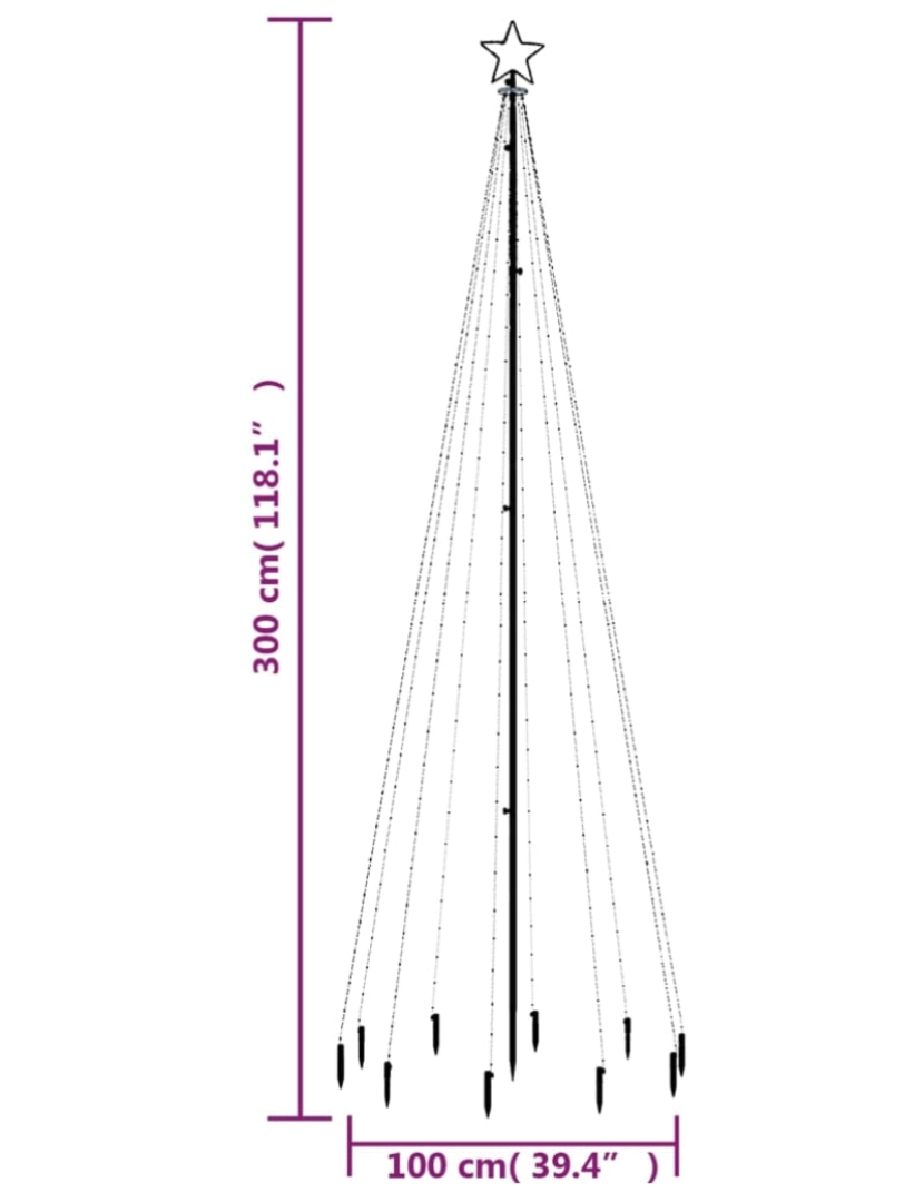 imagem de vidaXL Árvore de Natal com espigão 310 luzes LED 300 cm branco quente11