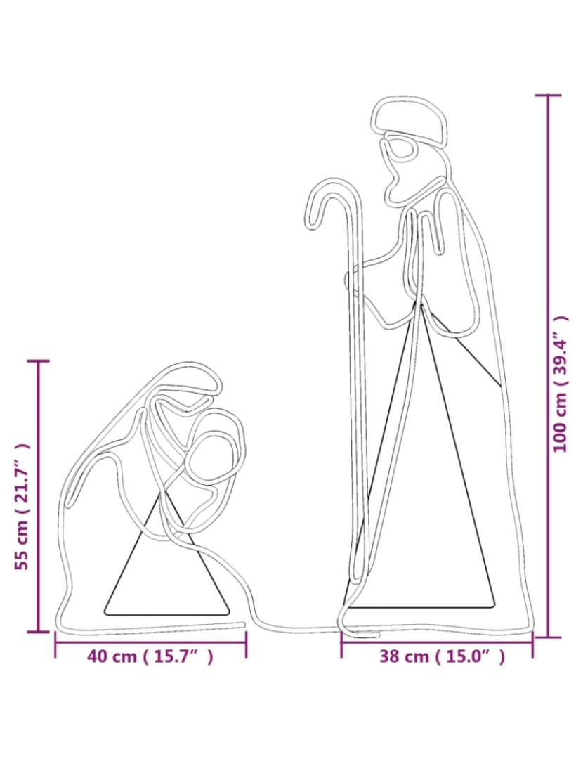 imagem de vidaXL Figura de Maria e José com 264 LEDs 40x55&38x100 cm7