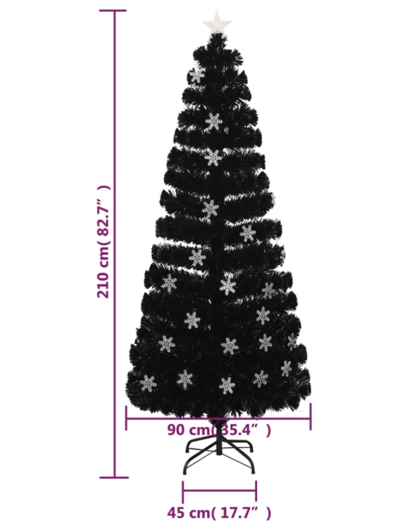 imagem de vidaXL Árvore de Natal com flocos de neve LED 210 cm fibra ótica preto10