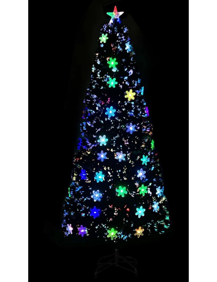 imagem de vidaXL Árvore de Natal com flocos de neve LED 210 cm fibra ótica preto4