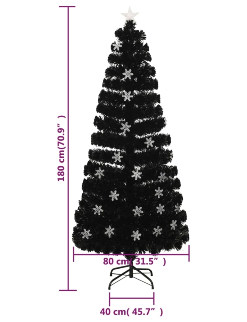 imagem de vidaXL Árvore de Natal com flocos de neve LED 180 cm fibra ótica preto10