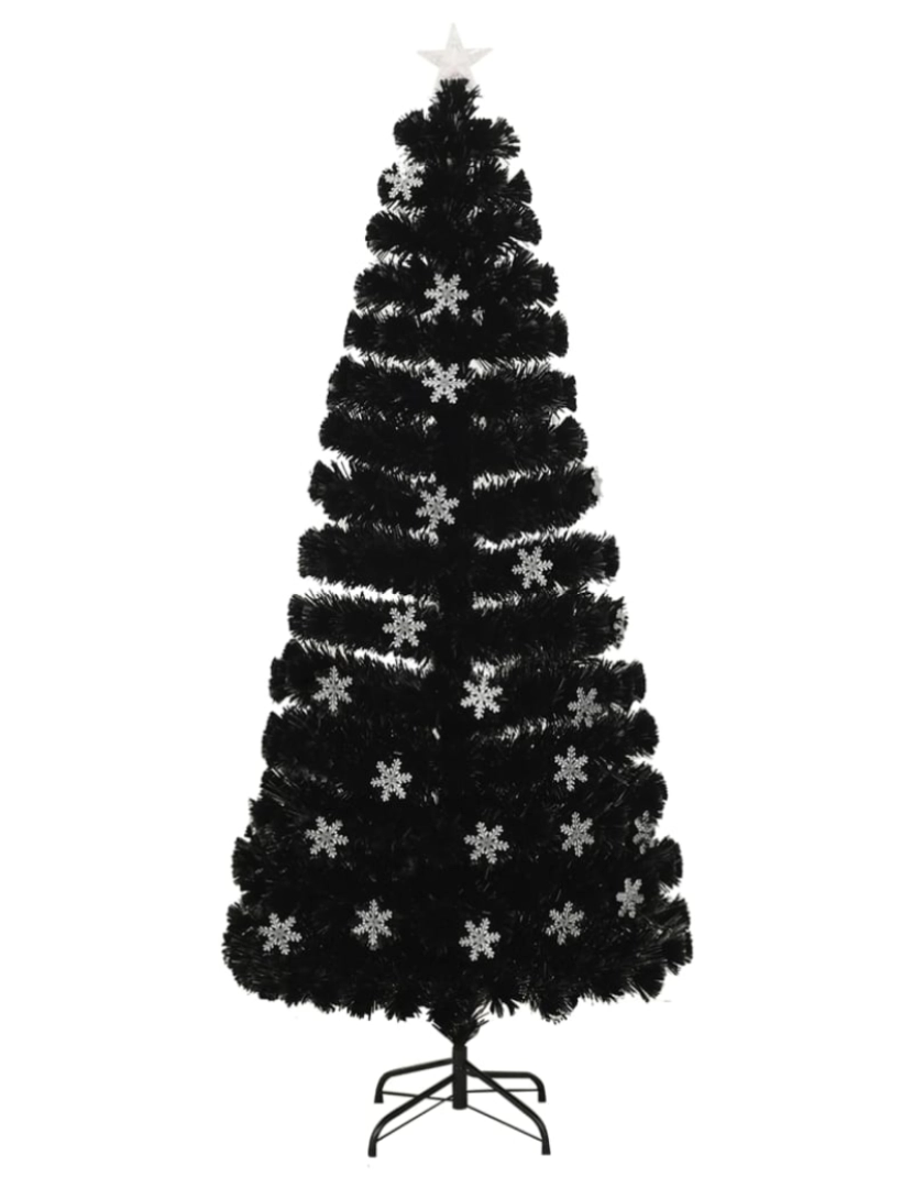 imagem de vidaXL Árvore de Natal com flocos de neve LED 180 cm fibra ótica preto3