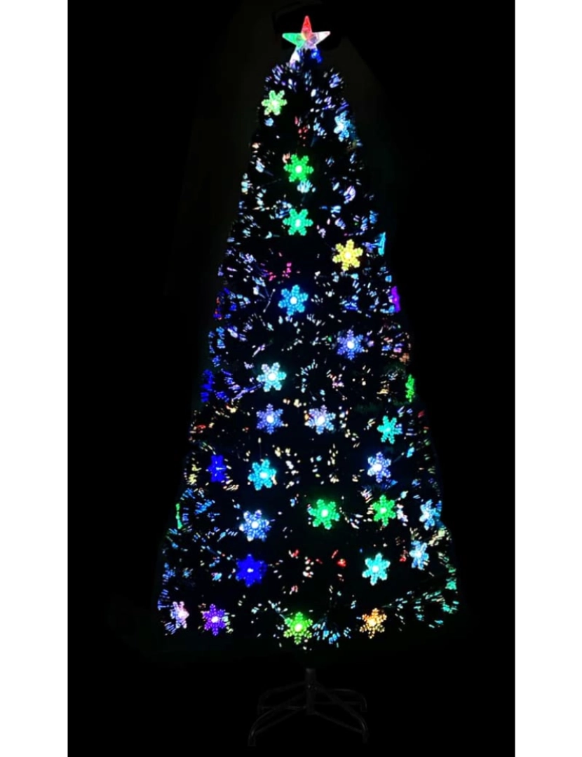 imagem de vidaXL Árvore de Natal com flocos de neve LED 180 cm fibra ótica preto4