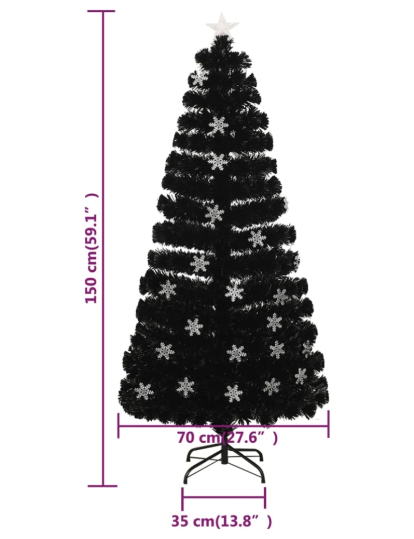 imagem de vidaXL Árvore de Natal com flocos de neve LED 150 cm fibra ótica preto10