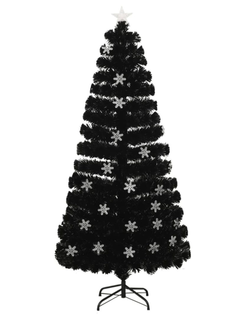 imagem de vidaXL Árvore de Natal com flocos de neve LED 150 cm fibra ótica preto3