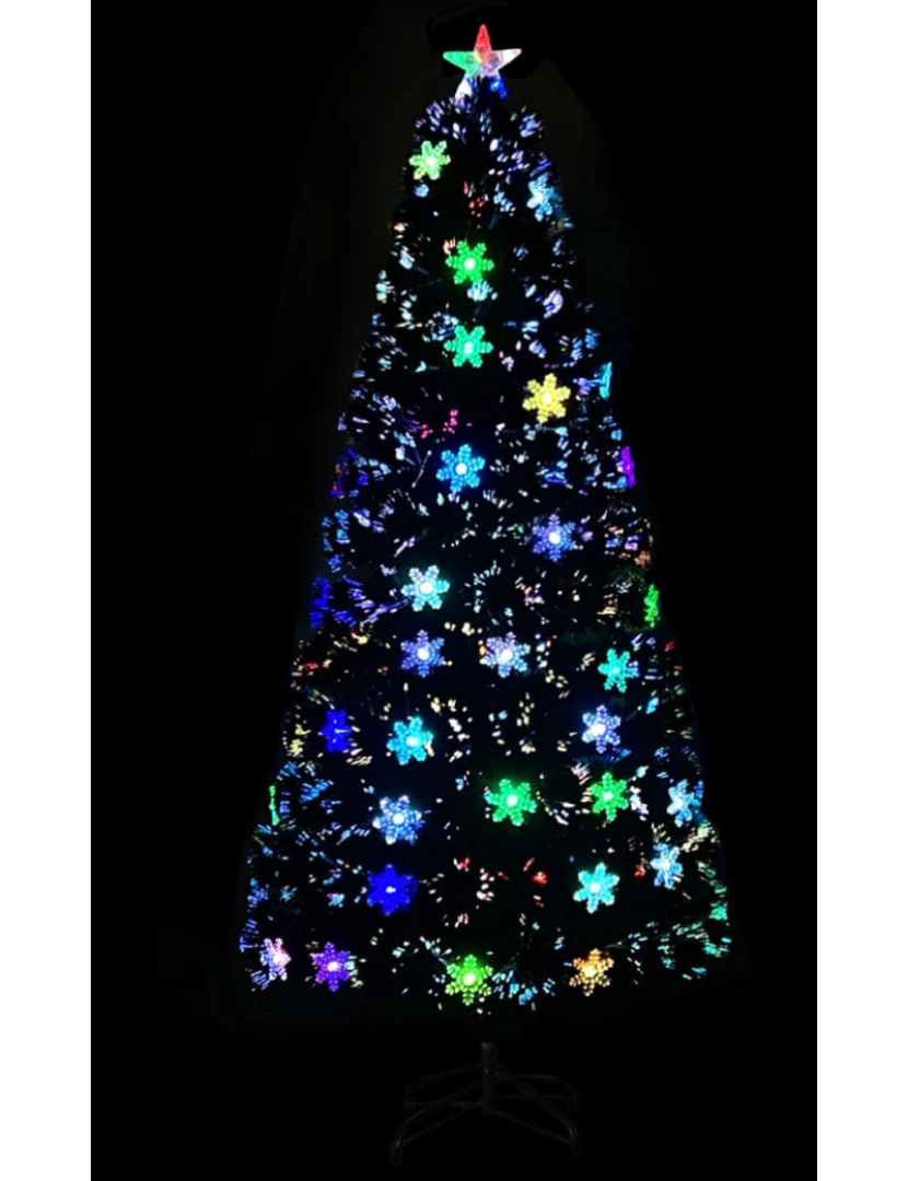 imagem de vidaXL Árvore de Natal com flocos de neve LED 150 cm fibra ótica preto4