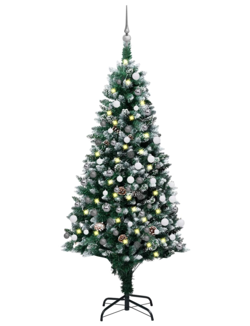 imagem de vidaXL Árvore Natal artificial pré-iluminada c/ bolas e pinhas 150 cm1