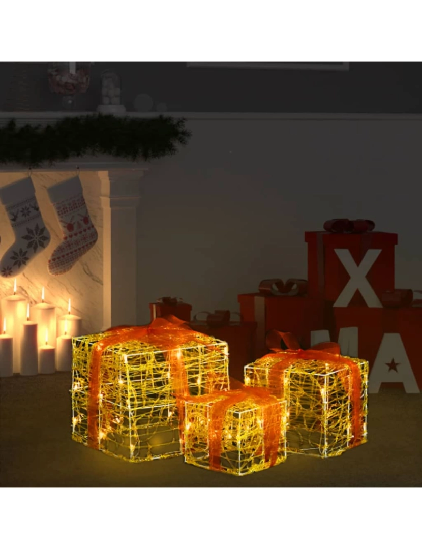 imagem de vidaXL Caixas presentes Natal decorativas 3pcs acrílico branco quente1