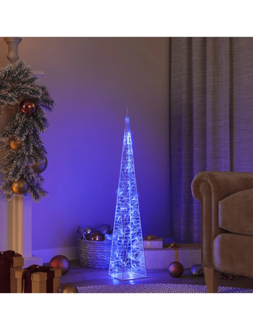 imagem de vidaXL Cone de iluminação decorativo c/ LEDs azuis acrílico 90 cm1