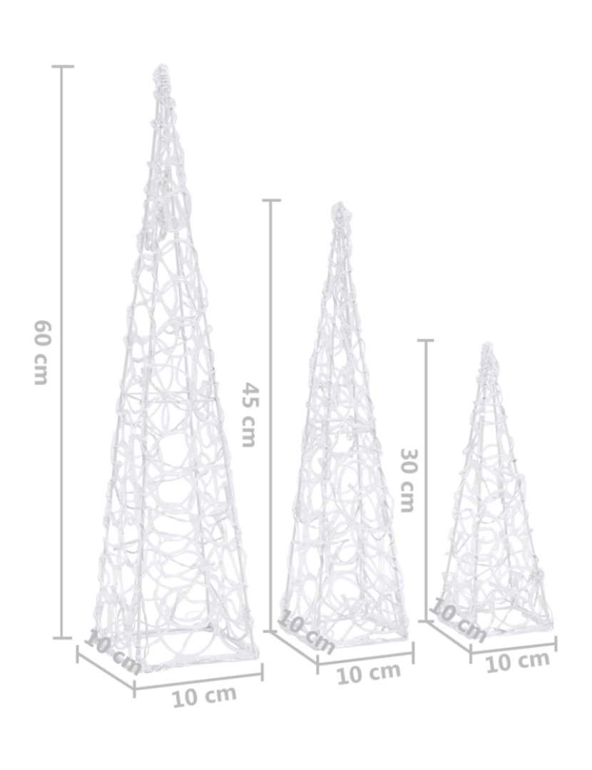 imagem de vidaXL Conj. cones decorativos c/ LEDs azuis acrílico 30/45/60 cm9