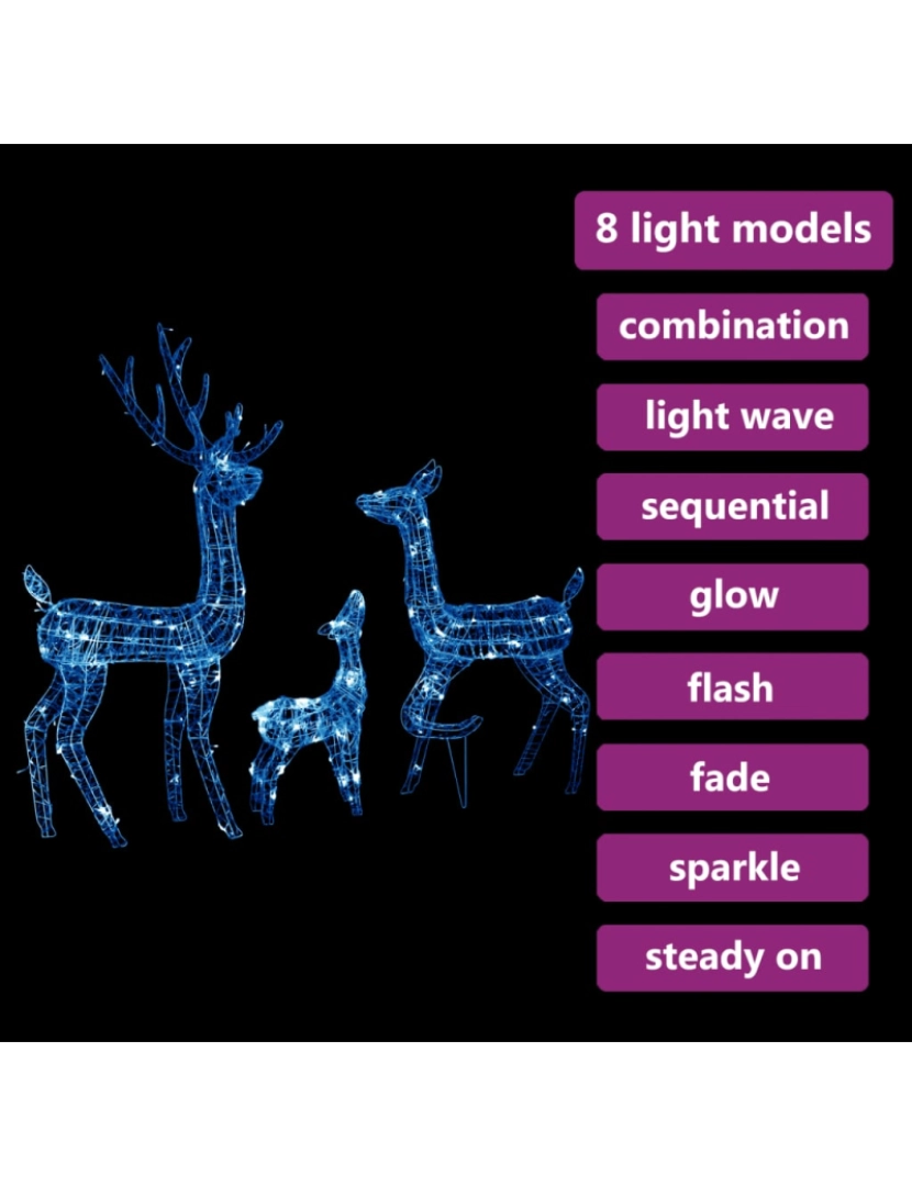 imagem de vidaXL Família de renas decorativa 300 luzes LED azuis acrílico5