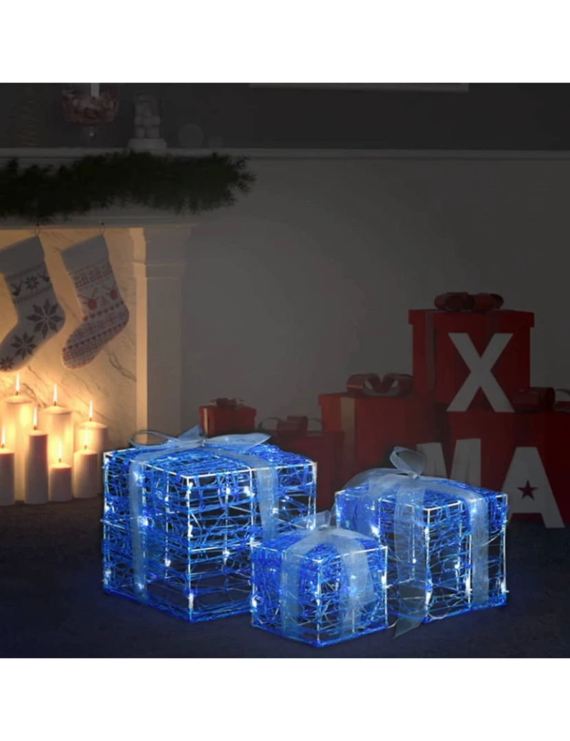 imagem de vidaXL Caixas presentes Natal decorativas 3 pcs acrílico branco frio1