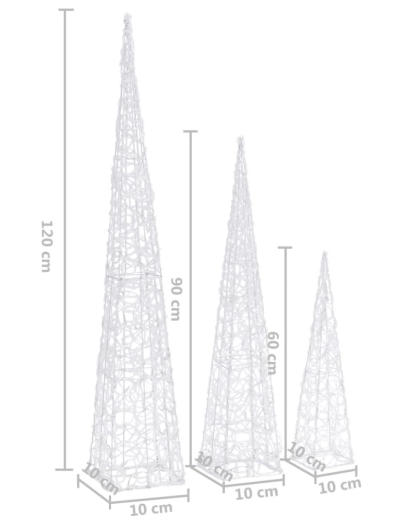 imagem de vidaXL Conj. cones decorativos c/ LEDs azuis acrílico 60/90/120 cm9