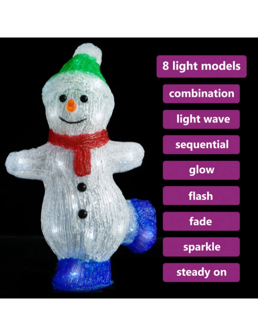 imagem de vidaXL Boneco de neve acrílico c/ luzes LED interior e exterior 30 cm4