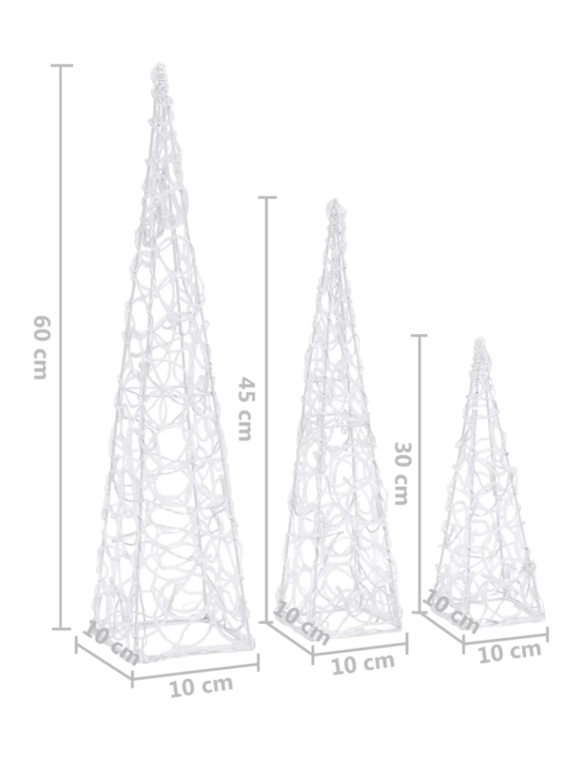 imagem de vidaXL Conj. cones decorativos c/ LEDs branco frio acrílico 30/45/60cm9