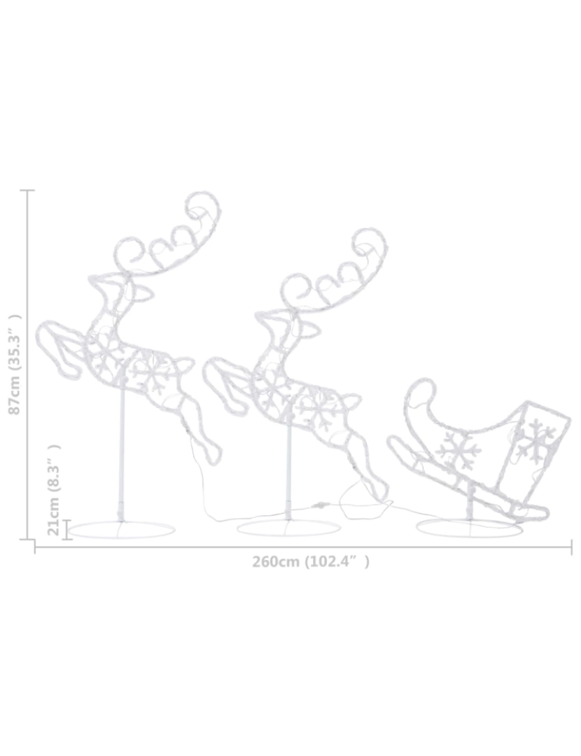 imagem de vidaXL Rena voadora/trenó de Natal 260x21x87cm acrílico branco quente11