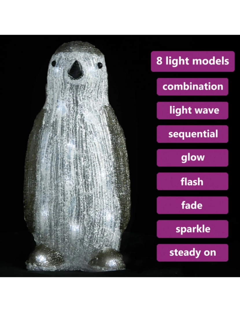 imagem de vidaXL Figura pinguim acrílico c/ luzes LED interior e exterior 30 cm4