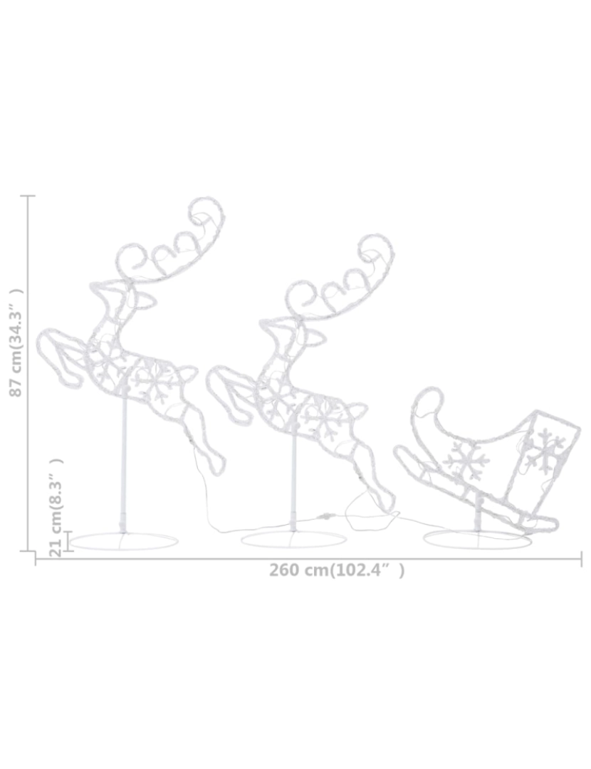 imagem de vidaXL Rena voadora/trenó de Natal 260x21x87cm acrílico branco frio11