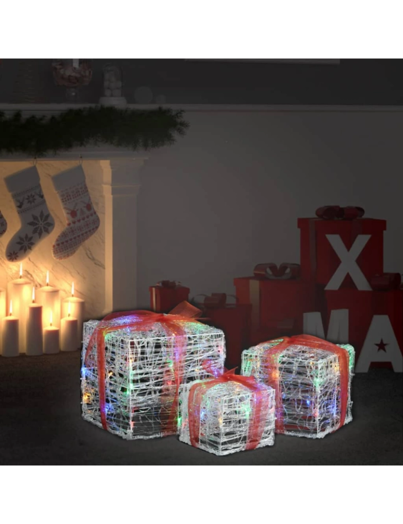 Vidaxl - vidaXL Caixas presentes Natal decorativas 3 pcs acrílico colorido