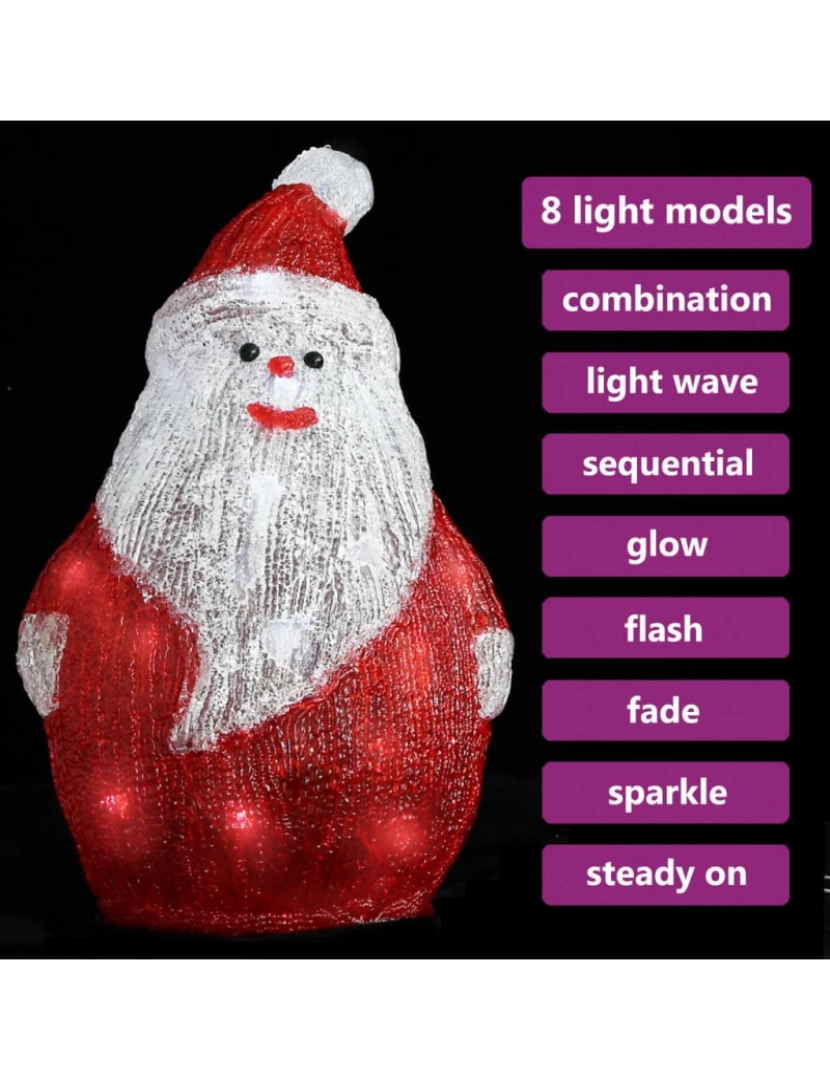 imagem de vidaXL Figura Pai Natal acrílico c/ luzes LED interior e exterior 28cm5