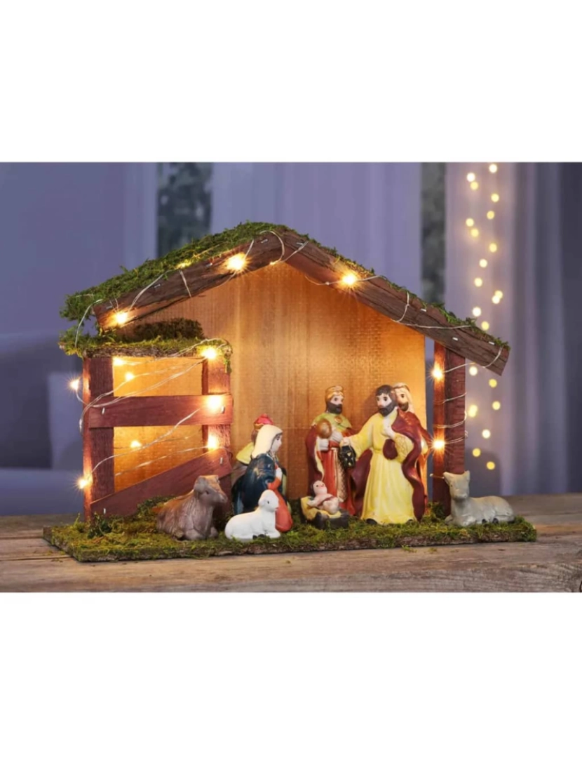 imagem de HI Presépio de Natal decorativo com luzes LED madeira5