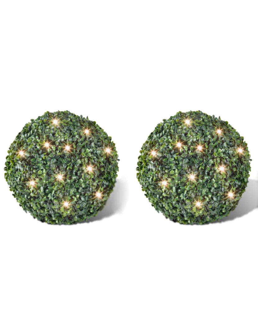 imagem de vidaXL Bola topiária folhas artificiais 27 cm corda com LED solar 2 pcs2