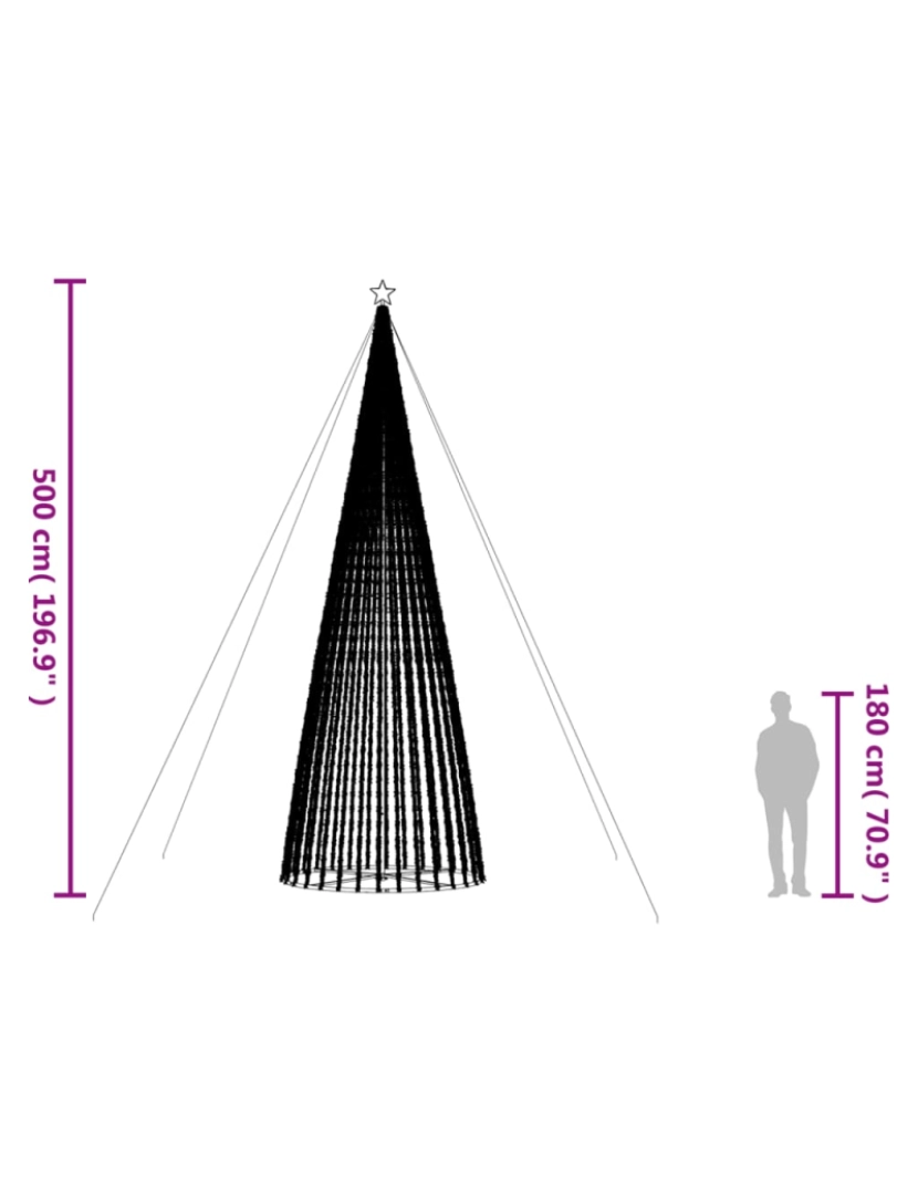 imagem de vidaXL Árvore de Natal luminosa em cone 1544 LEDs 500 cm branco frio11