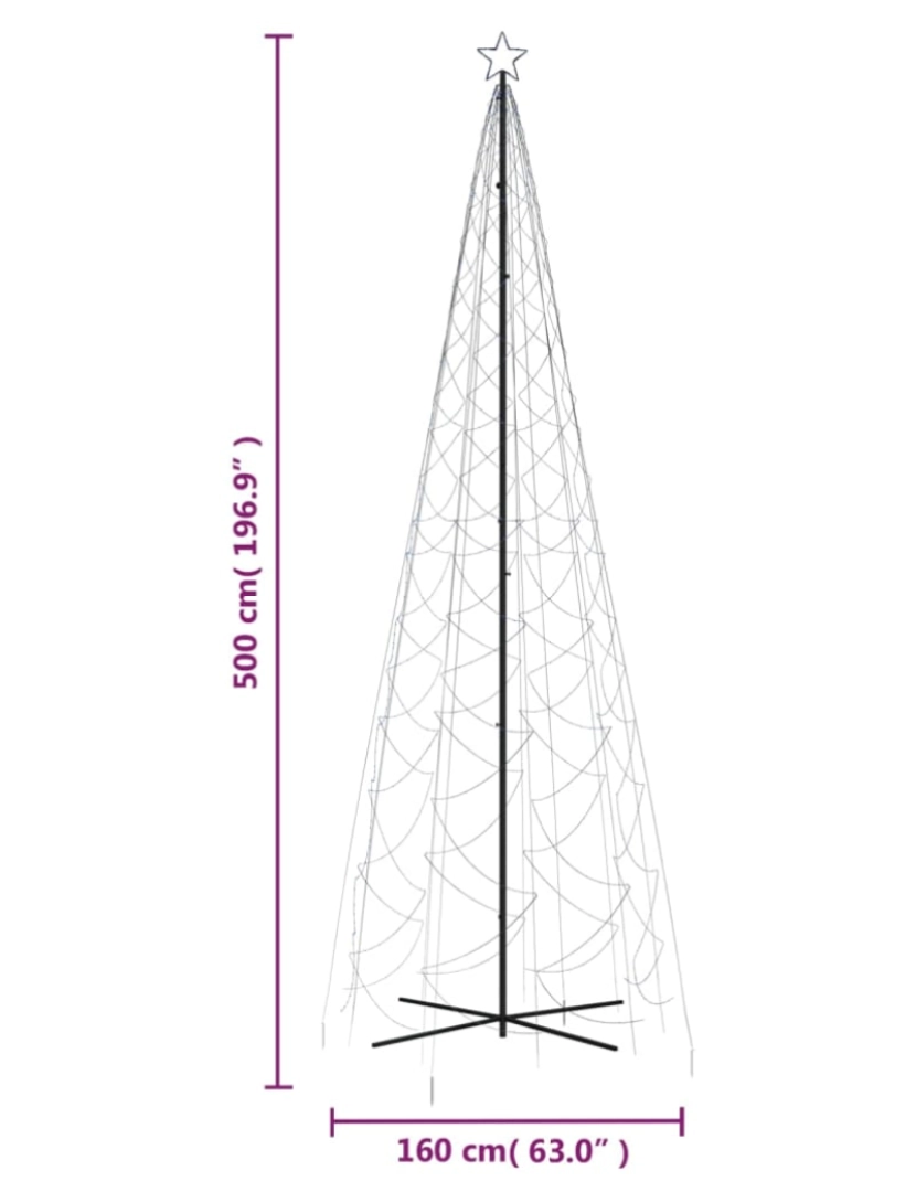 imagem de vidaXL Árvore de Natal em cone 1400 luzes LED 160x500 cm azul11