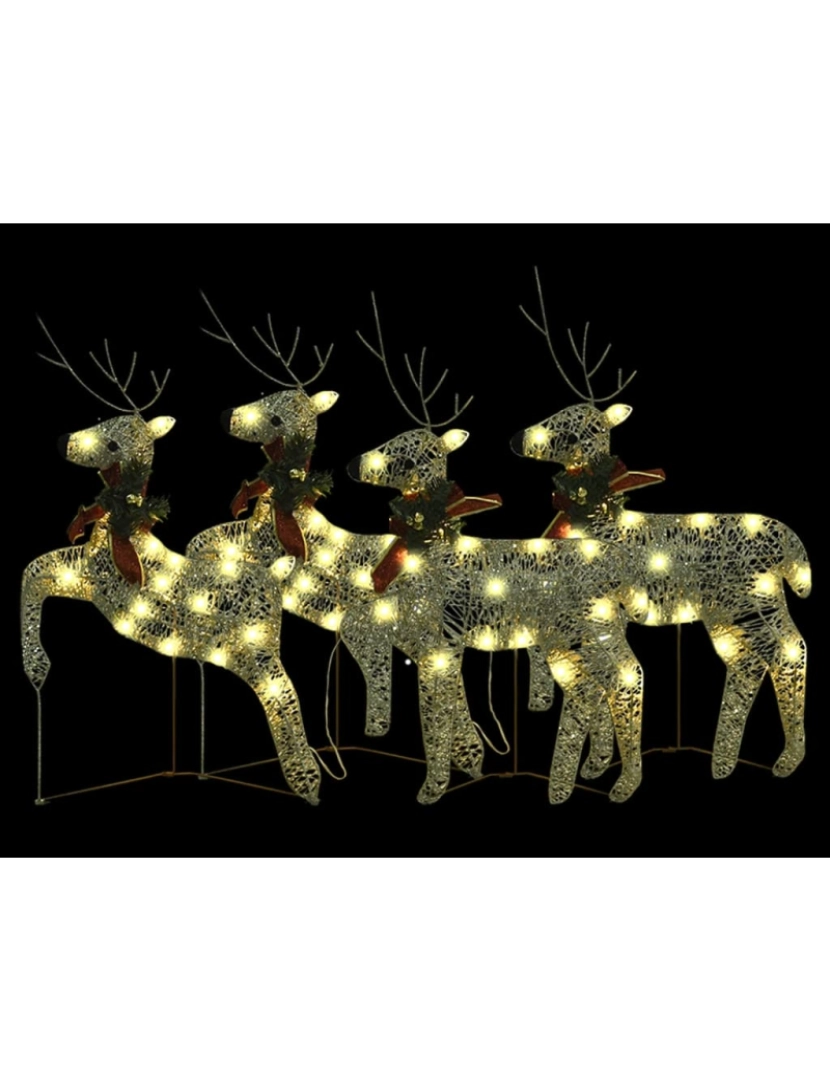 imagem de vidaXL Renas de Natal 4 pcs 80 luzes LED dourado4