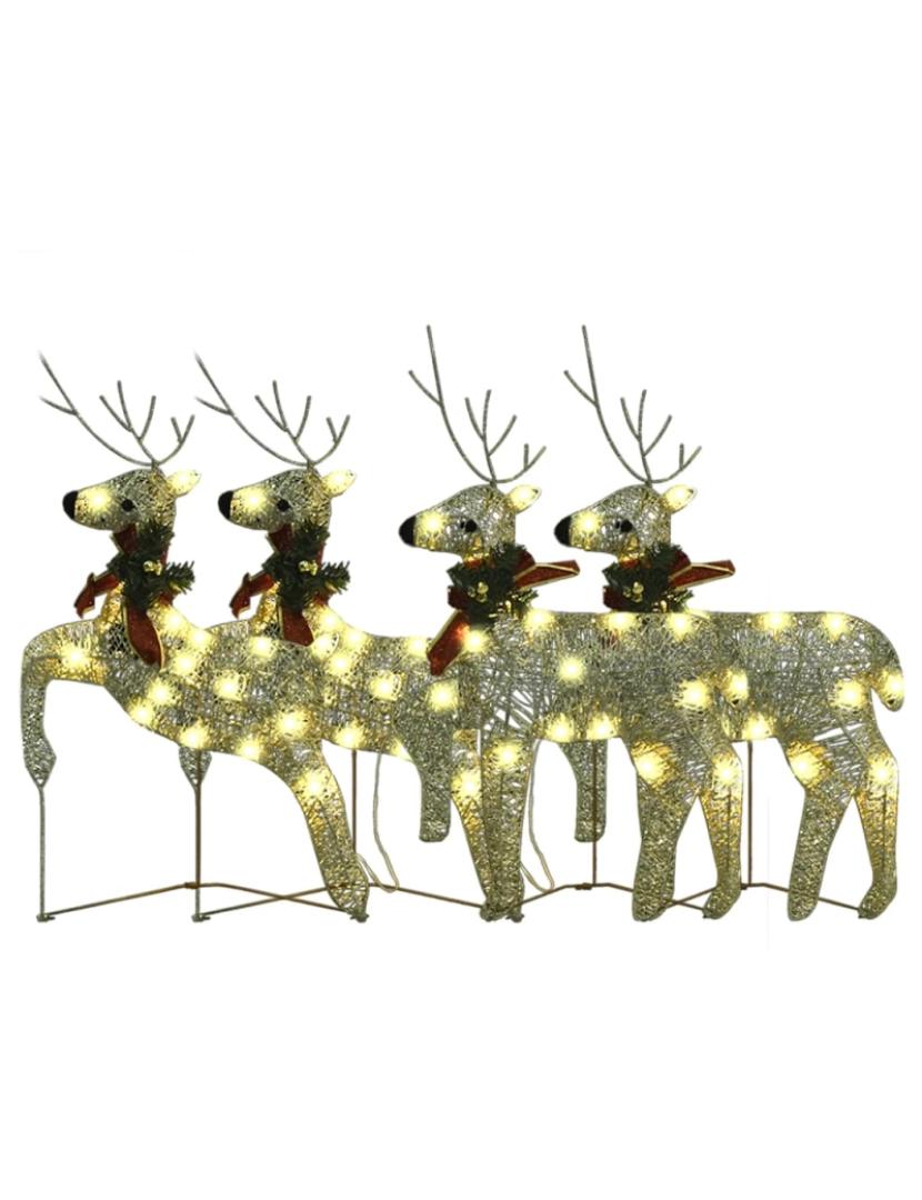 imagem de vidaXL Renas de Natal 4 pcs 80 luzes LED dourado5