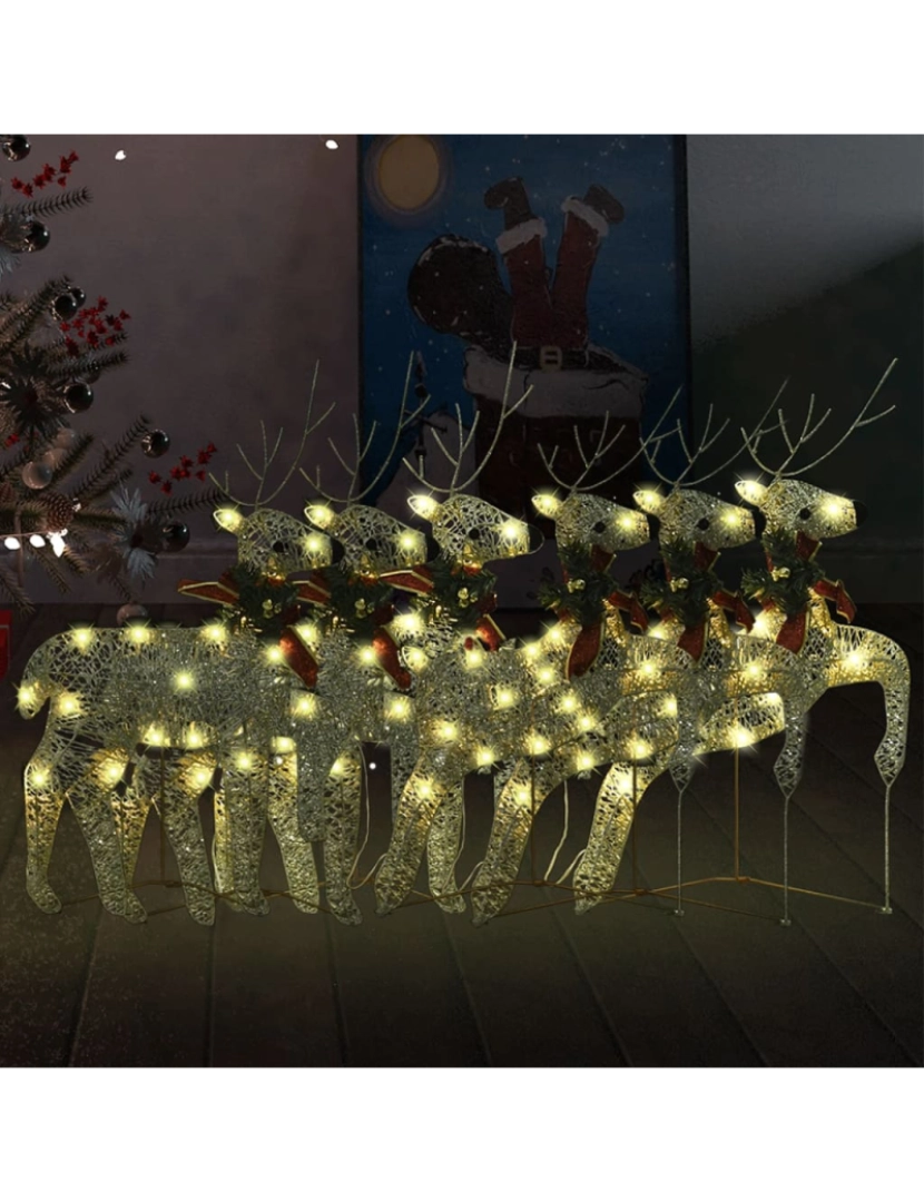 imagem de vidaXL Renas de Natal 6 pcs 120 luzes LED dourado3