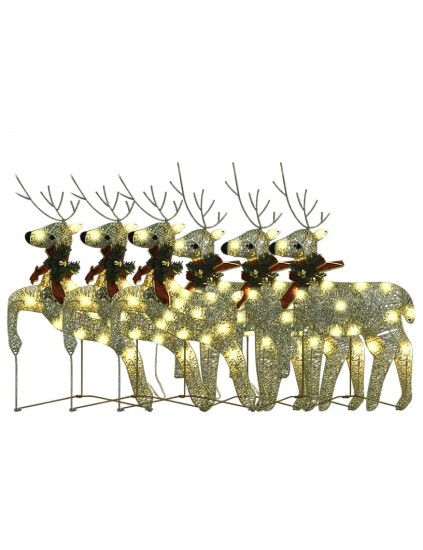 imagem de vidaXL Renas de Natal 6 pcs 120 luzes LED dourado5