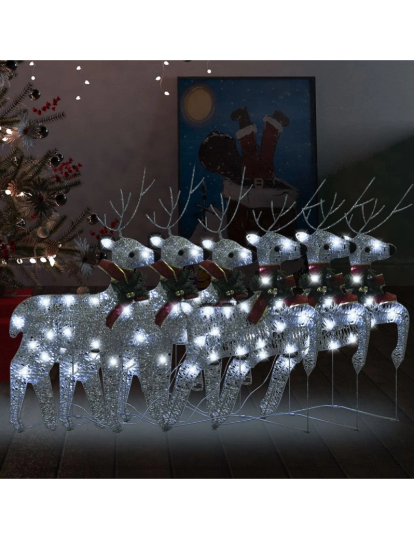 imagem de vidaXL Renas de Natal 6 pcs 120 luzes LED prateado1