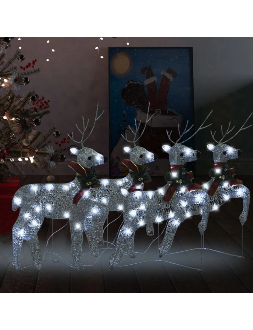 imagem de vidaXL Renas de Natal 4 pcs 80 luzes LED prateado1