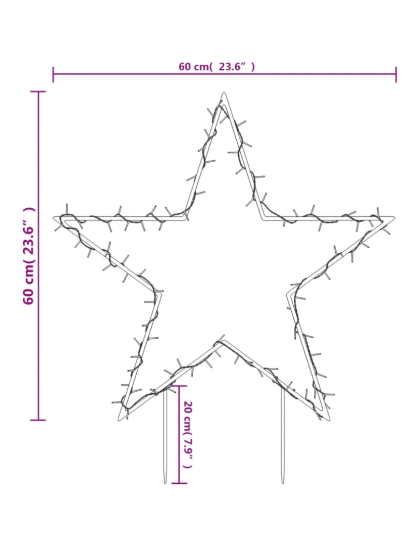 imagem de vidaXL Decoração estrela de Natal c/ luz e estacas 80 luzes LED 60 cm11