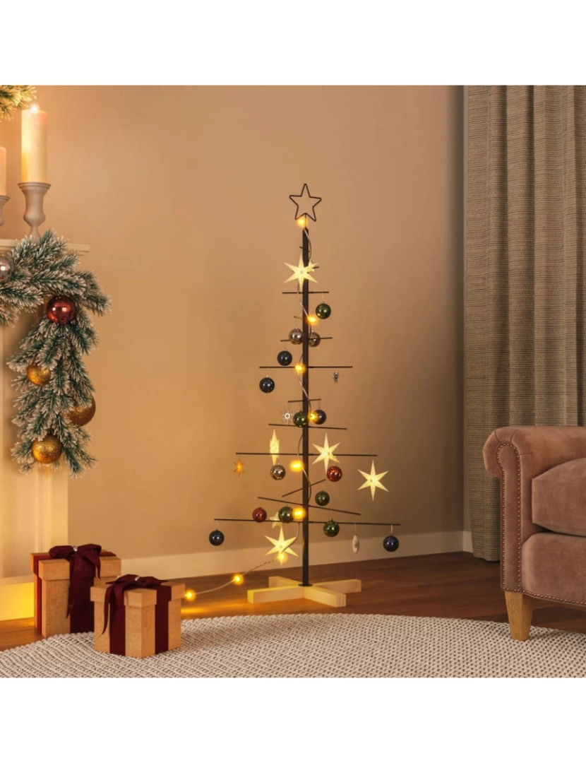 Vidaxl - vidaXL Árvore de Natal de metal com base em madeira 120 cm preto