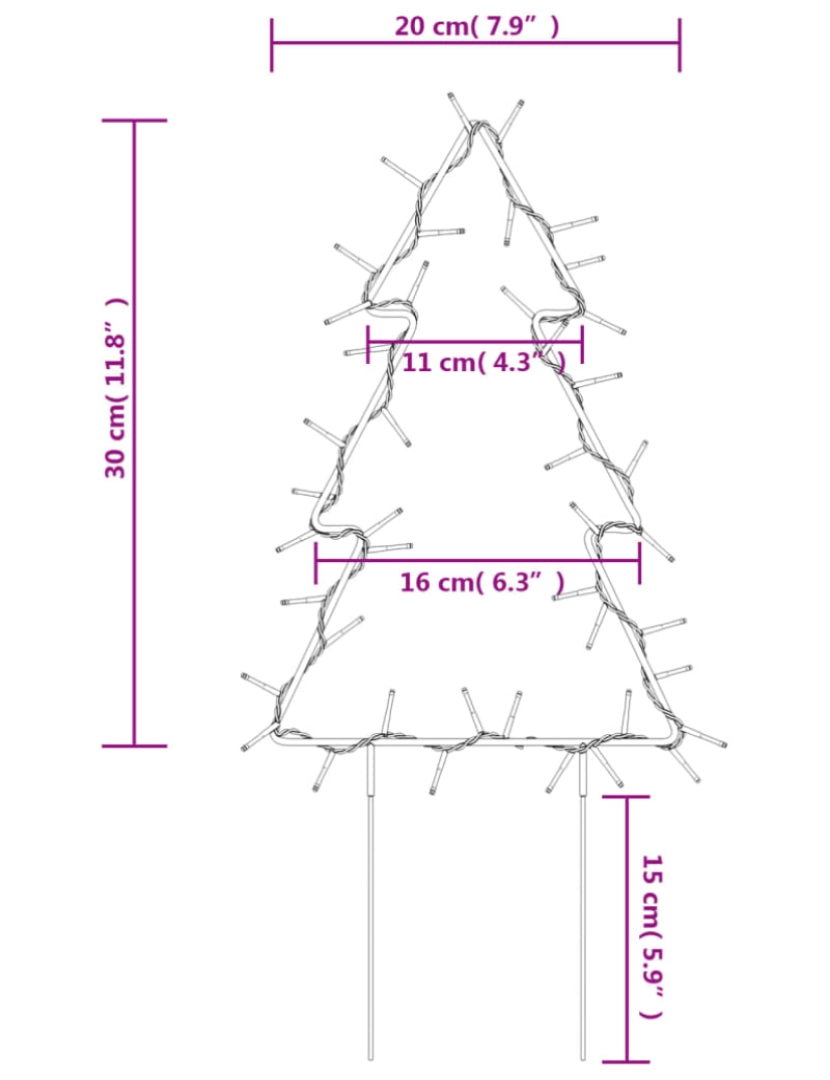 imagem de vidaXL Decoração árvore de Natal c/ luz e estacas 3 pcs 50 LEDs 30 cm11