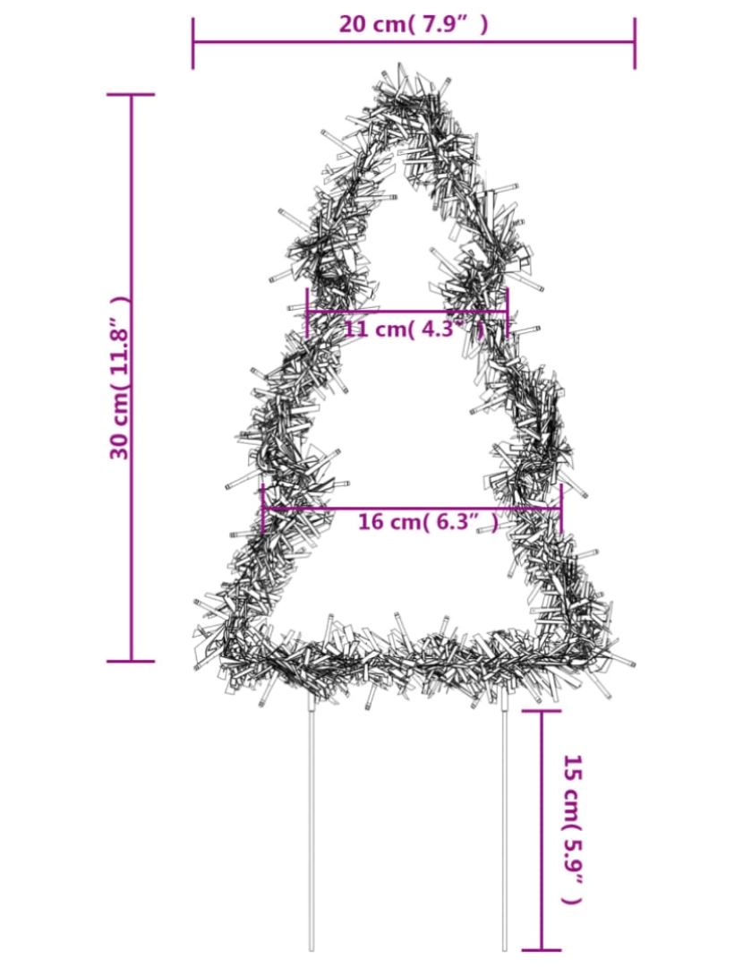 imagem de vidaXL Decoração árvore de Natal c/ luz e estacas 3 pcs 50 LEDs 30 cm11